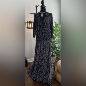 Black Lace Print Maxi Dress. Size 2X Long and Tall